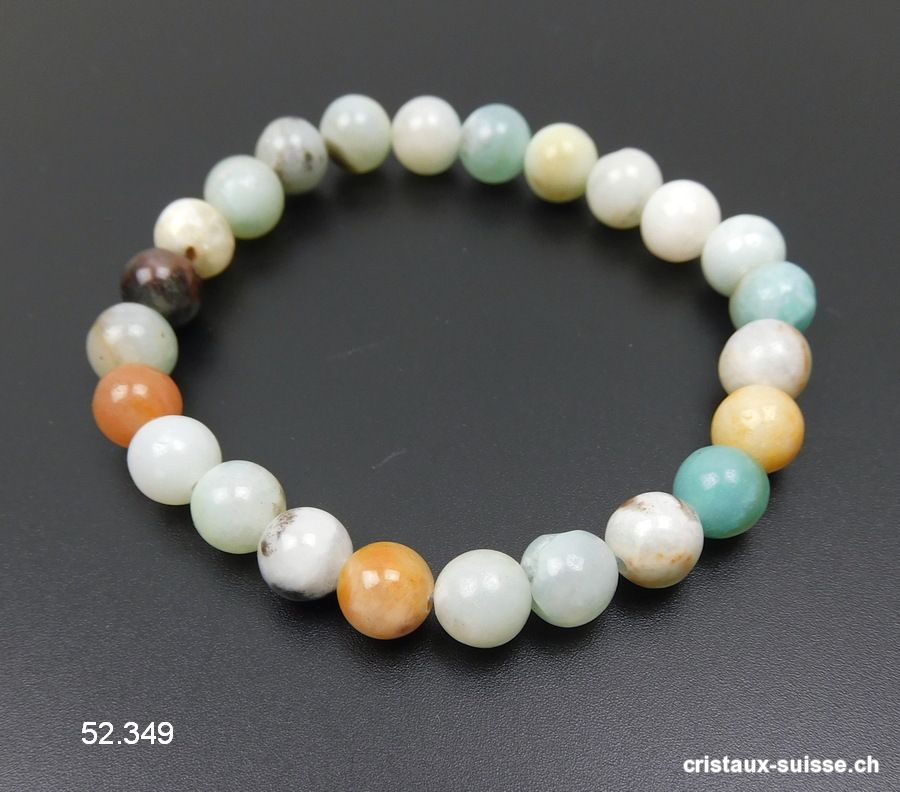 Bracelet Amazonite multicolore 8 - 9 mm, élastique 18,5 - 19 cm. OFFRE SPECIALE