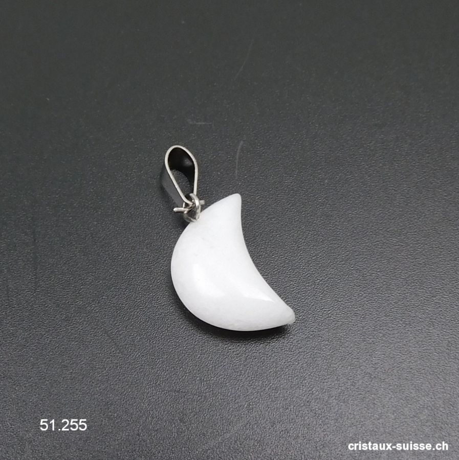 Pendentif Jade blanc LUNE 1,7 cm avec boucle métal