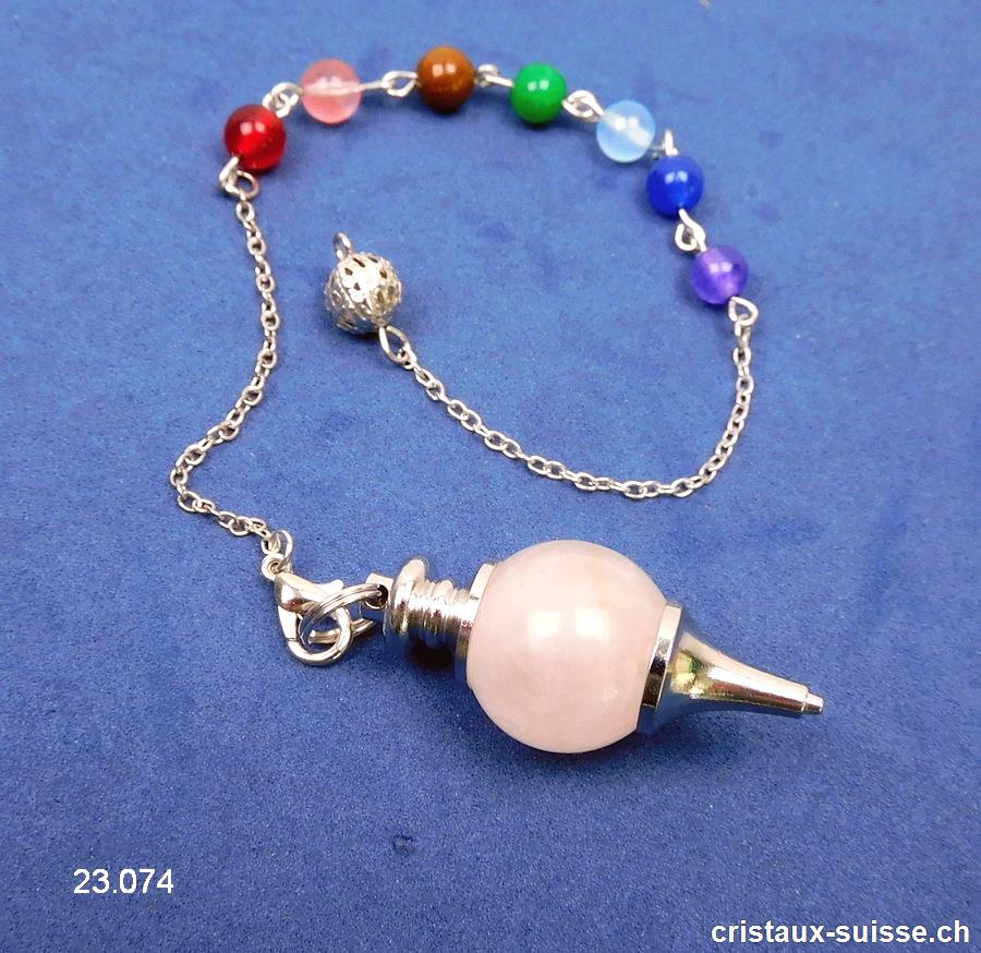 Pendule Quartz rose avec perles chakras - Pendule Galileo