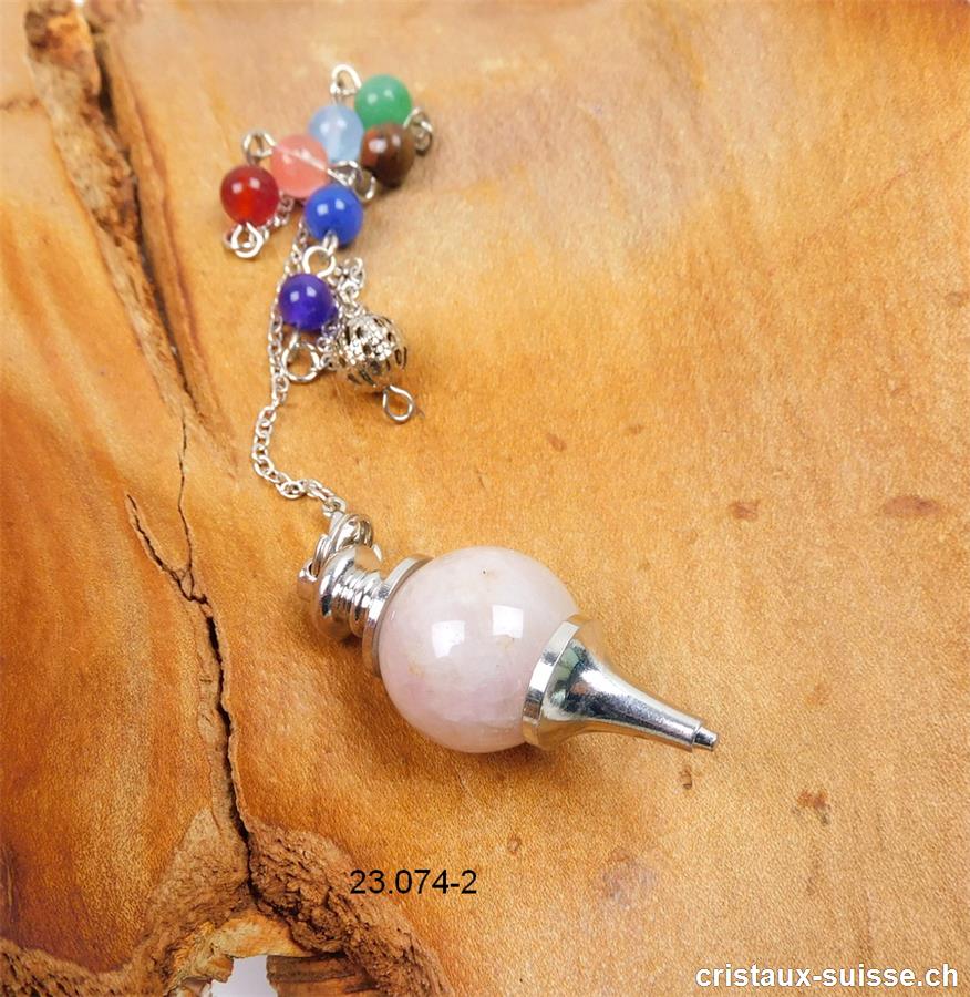 Pendule Quartz rose avec perles Chakras. Qual. AB - Pendule Galileo