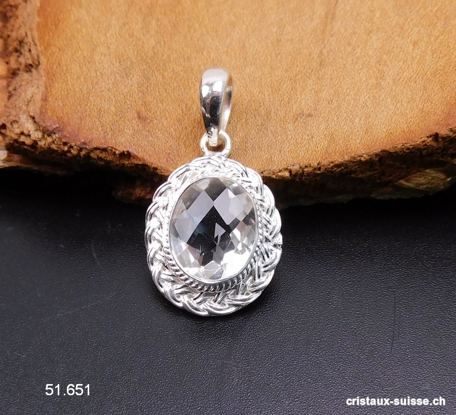 Pendentif Cristal de Roche facetté en argent 925