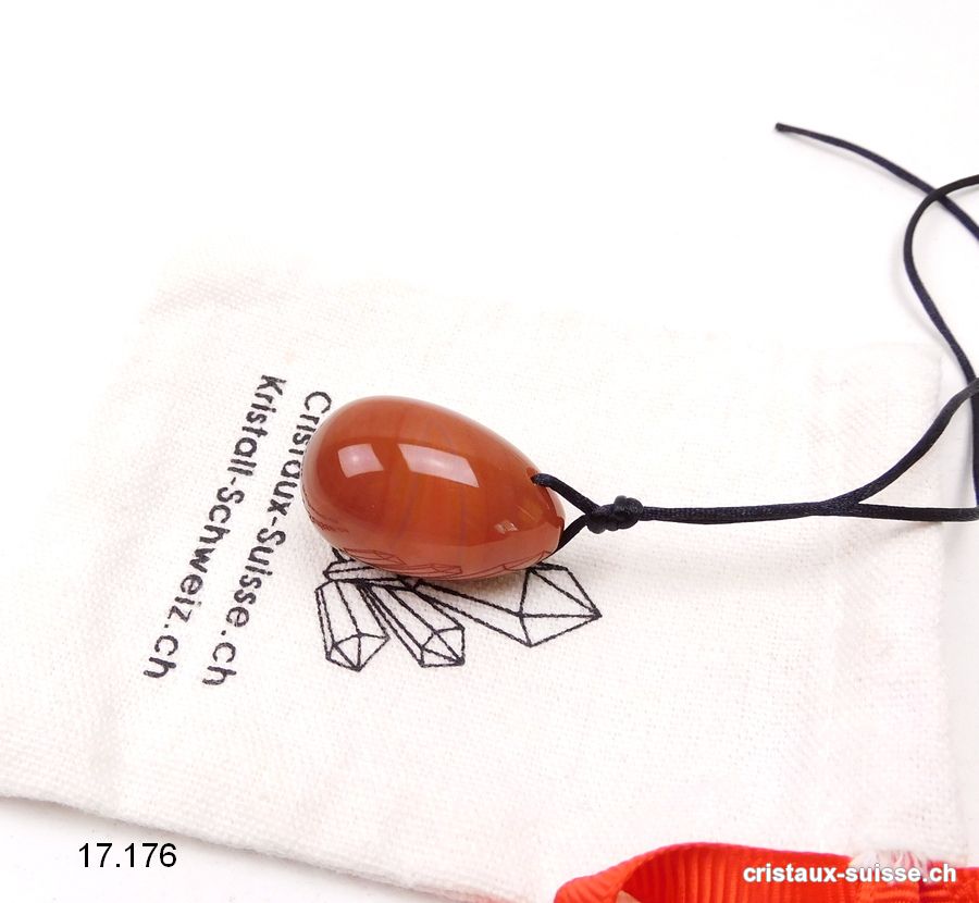 1 Oeuf YONI Cornaline opaque 3 x 2 cm. Taille S. Percé. Offre Spéciale