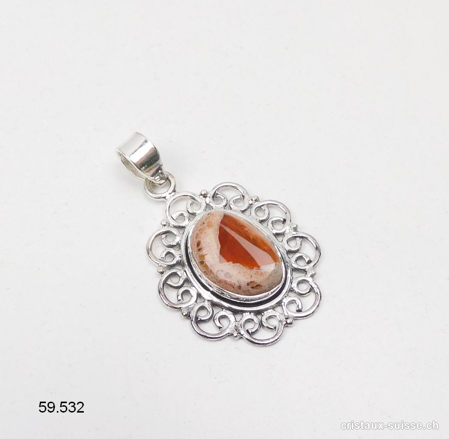 Pendentif Opale de Feu en argent 925. Pièce unique