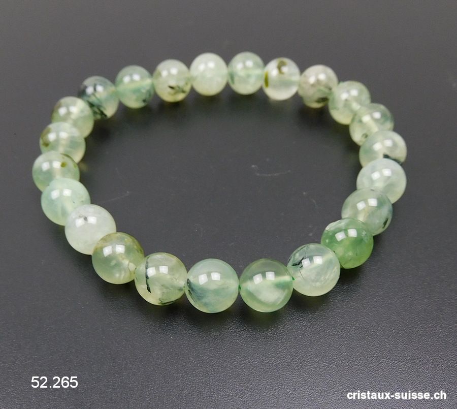 Bracelet Préhnite verte avec épidote 8-8,5 mm / 18 cm. Taille M