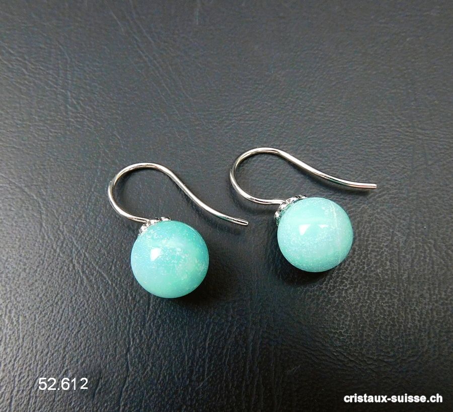 Boucles d'oreilles Amazonite boules 10 mm en argent 925 rhodié