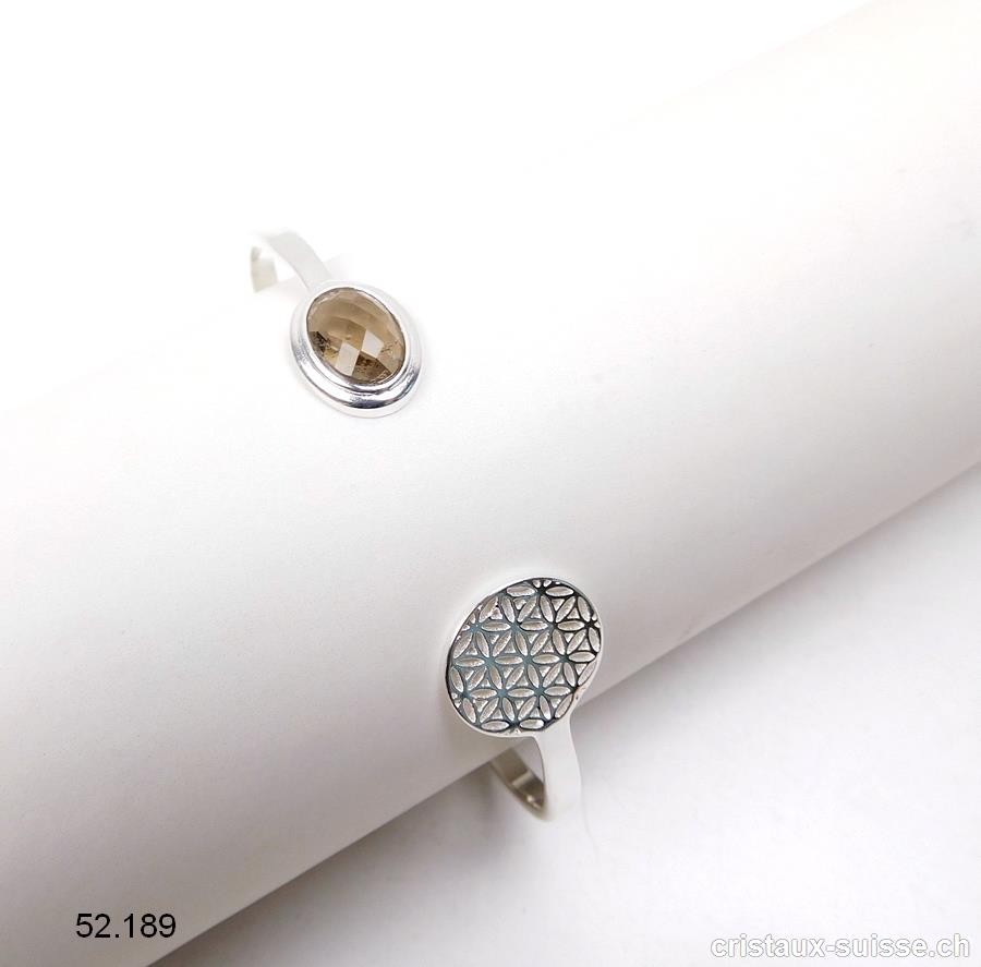 Bracelet Quartz fumé - Fleur de vie en argent 925, 18 - 19 cm