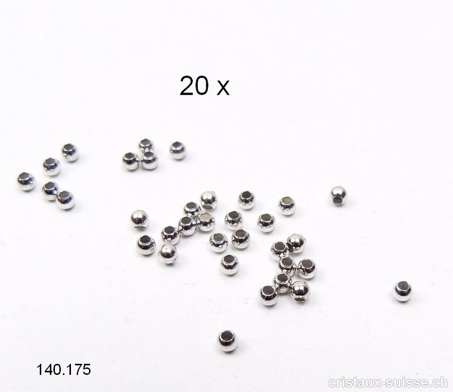 20 x Cosses à écraser ou Perles 2,2 mm, Argent 925 RHODIÉ