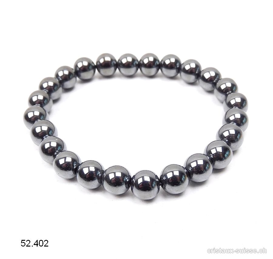 Bracelet Hématite 8 mm, élastique 18,5 - 19  cm