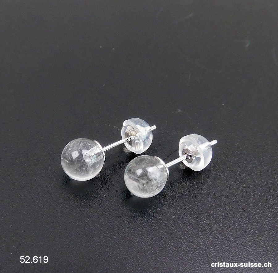 Clous d'oreilles Cristal de Roche boule 6 mm en argent 925