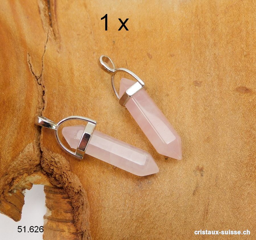 Pendentif Quartz rose biterminé en métal. OFFRE SPECIALE