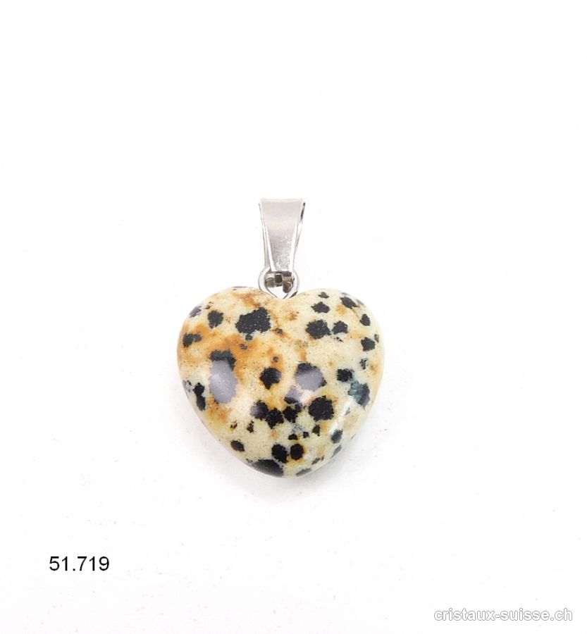 Pendentif Jaspe Dalmatien - Aplite, Coeur 1,5 cm avec boucle métal. Offre Spéciale