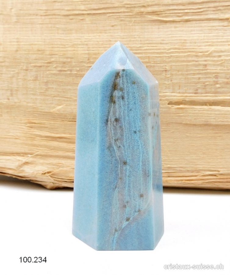 Quartz bleu avec Troïlite, Obélisque 8,8 cm. Pièce unique 184 grammes