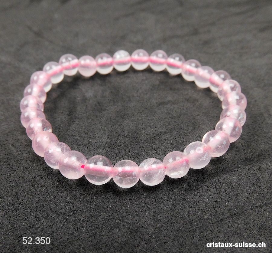 Bracelet Quartz Rose clair 6 mm, élastique 17,5 cm. Taille SM. OFFRE SPECIALE