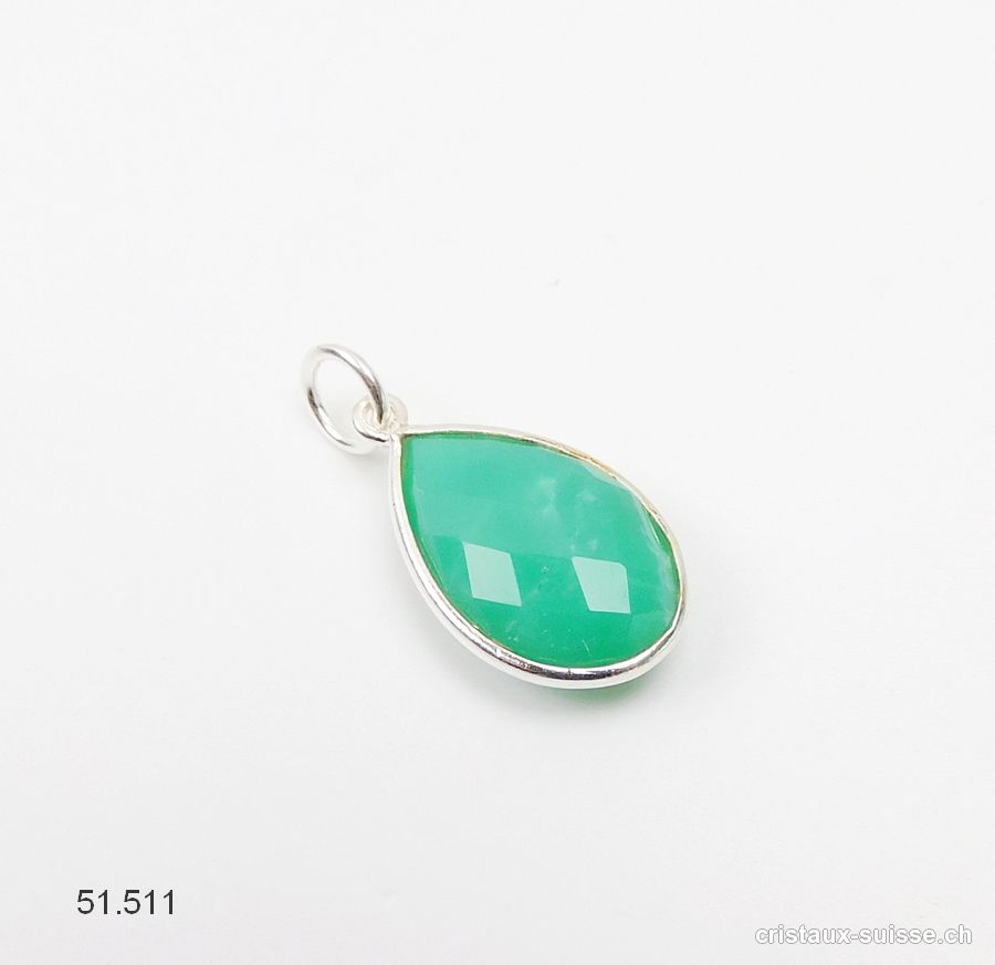 Pendentif Chrysoprase, goutte facettée 12 x 8 mm en argent 925