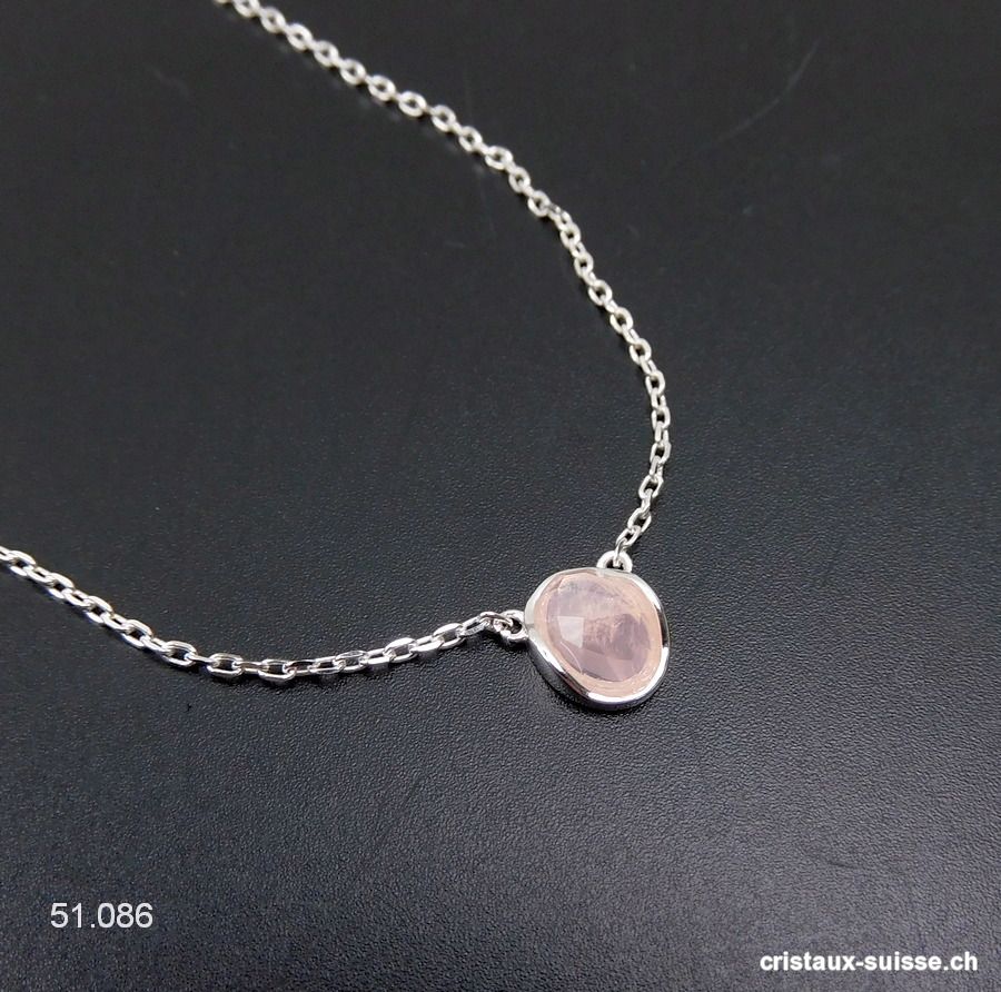 Pendentif Quartz Rose avec chaîne en argent 925. Réglable 41 - 44 cm