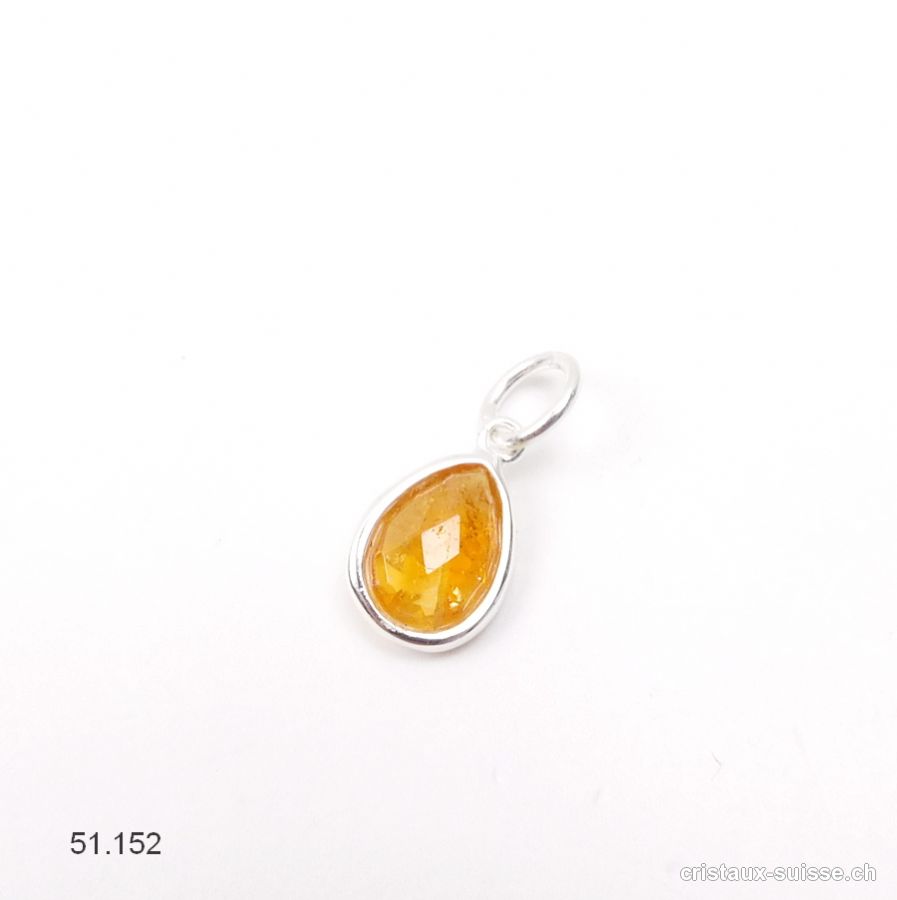 Pendentif Citrine mini-goutte facettée en argent 925, 11 x 8 mm