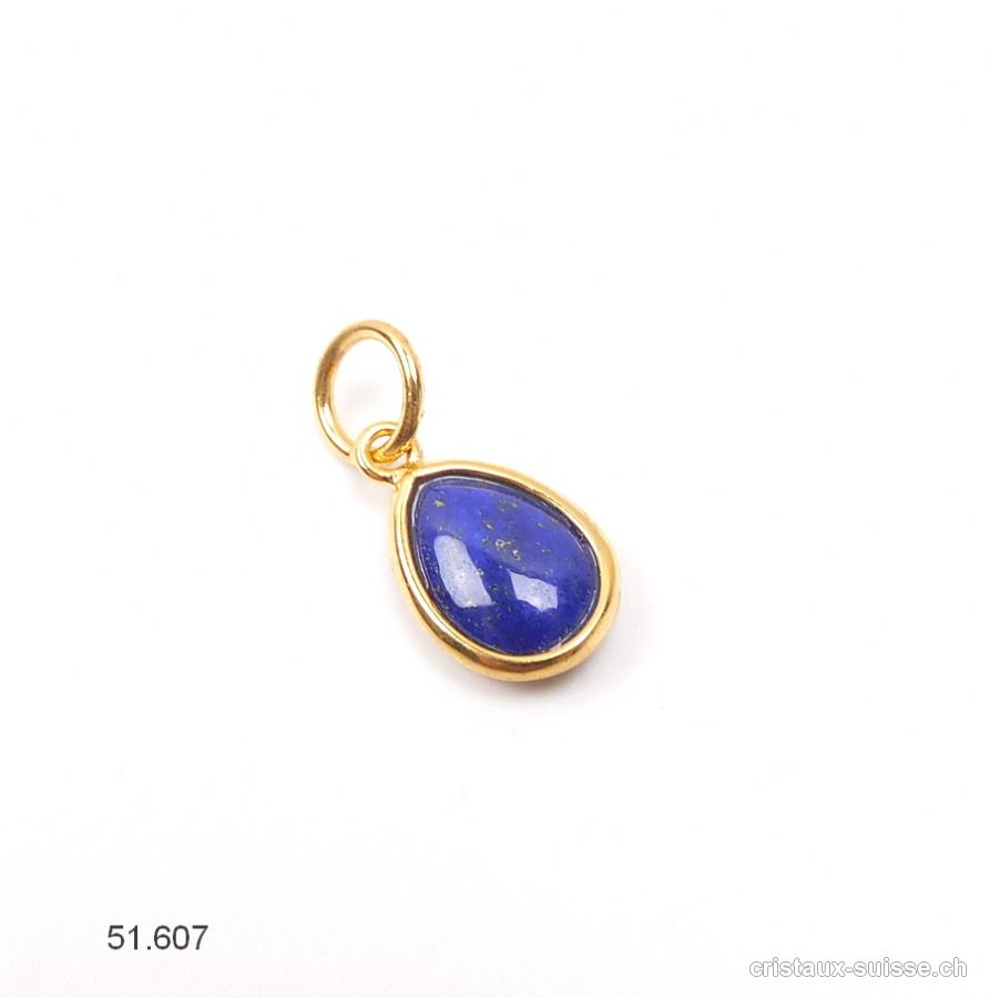 Pendentif Lapis-lazuli mini-goutte en argent 925 doré, 11 x 8 mm