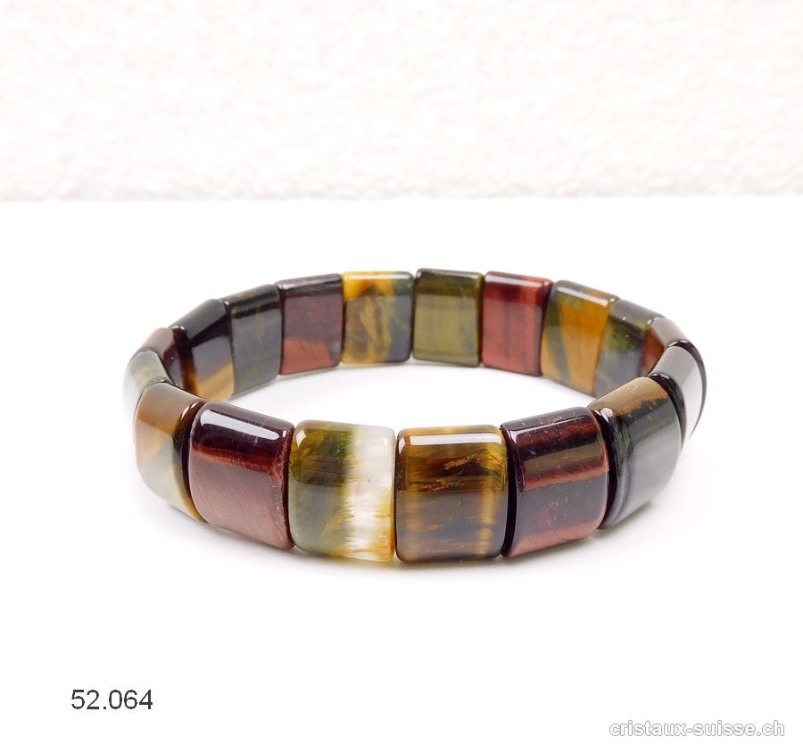 Bracelet Oeil Tigre - Boeuf - Faucon 1 x 1,5 cm, élastique 19 cm