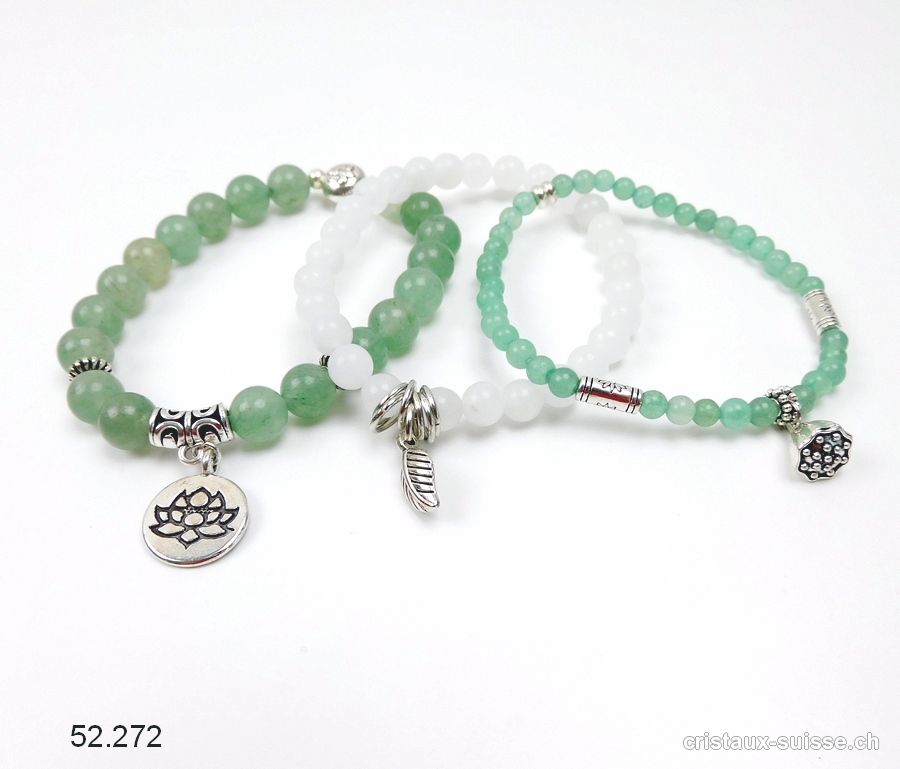 3 bracelets LÂCHER-PRISE, Aventurine verte et Jade blanc. Offre Spéciale