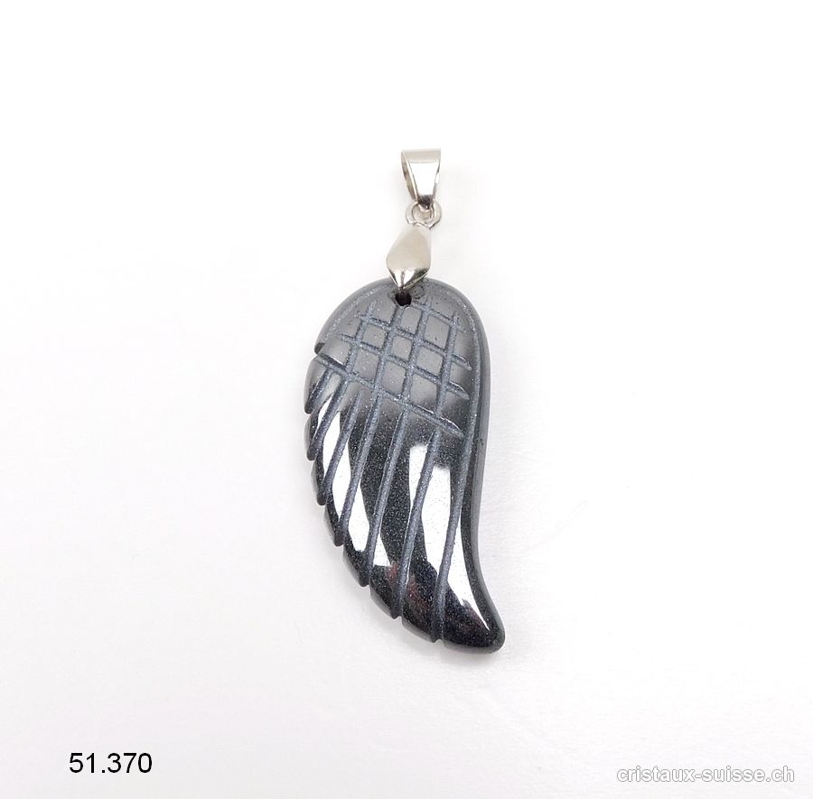 Pendentif Hématite Aile d'ange 3,5 cm avec boucle métal