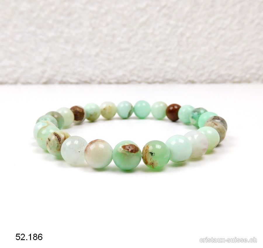 Bracelet Chrysoprase Boulder 8 - 9 mm, élastique 18,5 cm. Taille M