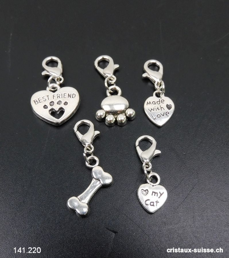 Lot 5 Charms 1 à 1,5 cm et crochet, en métal argenté. OFFRE SPECIALE