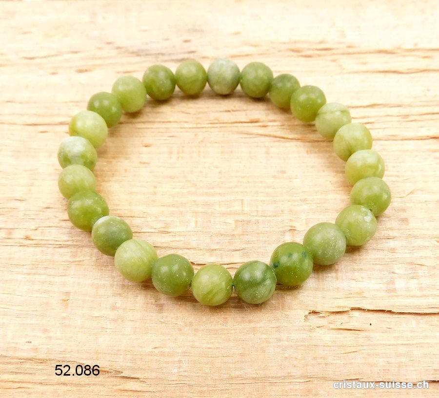 Bracelet Jade Serpentine 8-8,5 mm, élastique 18 cm. Taille M