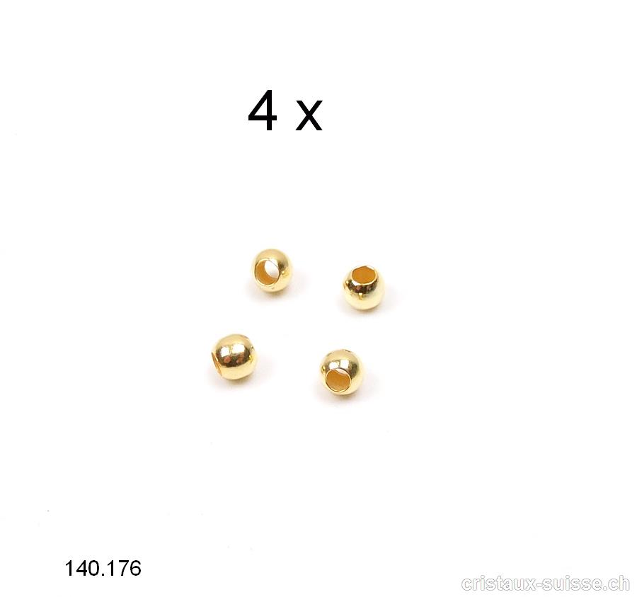 4 x Perles intercalaires ou cosses à écraser 3 mm / trou 1 mm, en argent 925 plaqué or