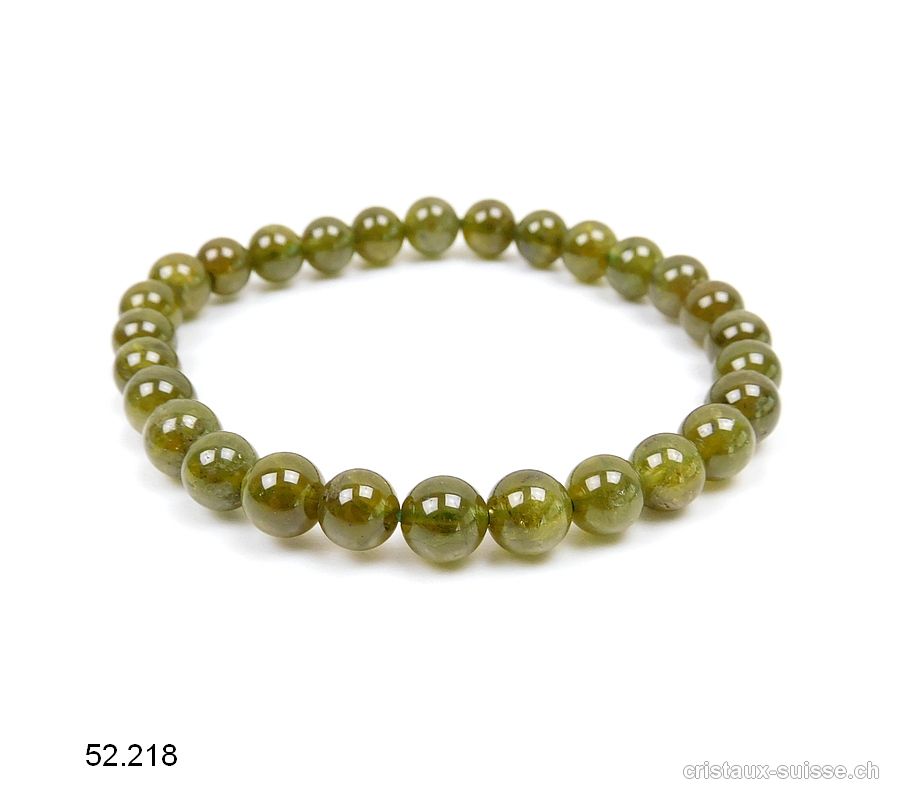 Bracelet Grenat Grossulaire vert 7 mm, élastique 17,5 cm. Taille SM