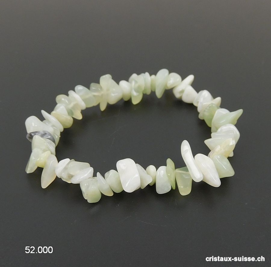 Bracelet Jade Serpentine vert clair, élastique 17,5 - 18 cm. Taille S-M