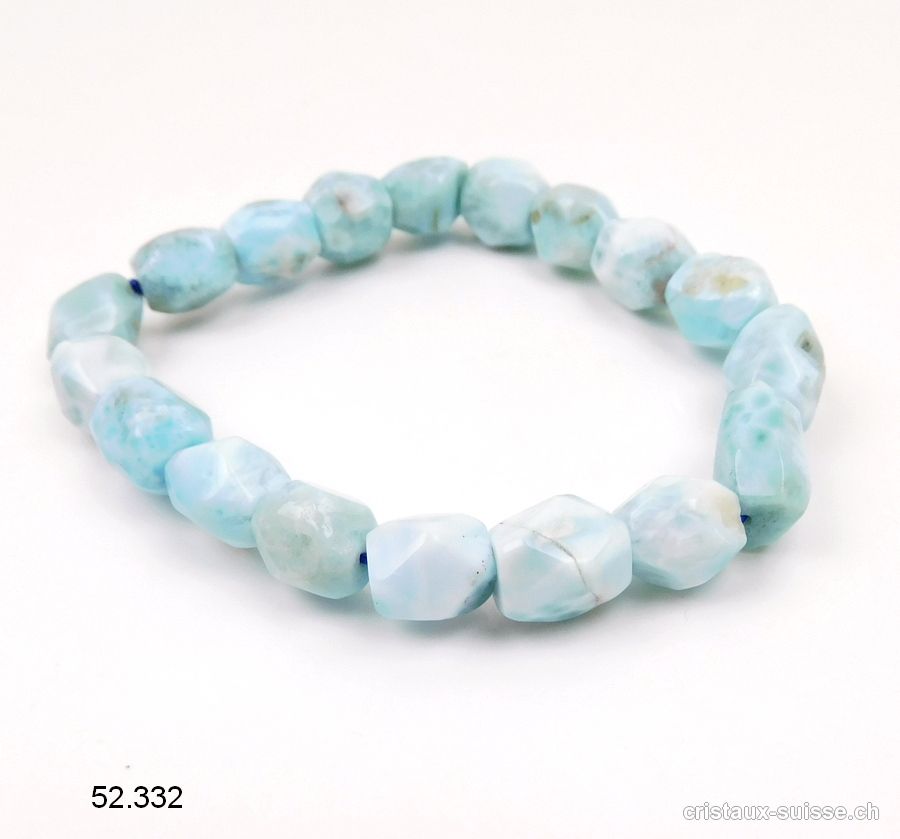 Bracelet Larimar nuggets facettés 8 - 10 mm / élastique 18 - 19 cm. Offre Spéciale