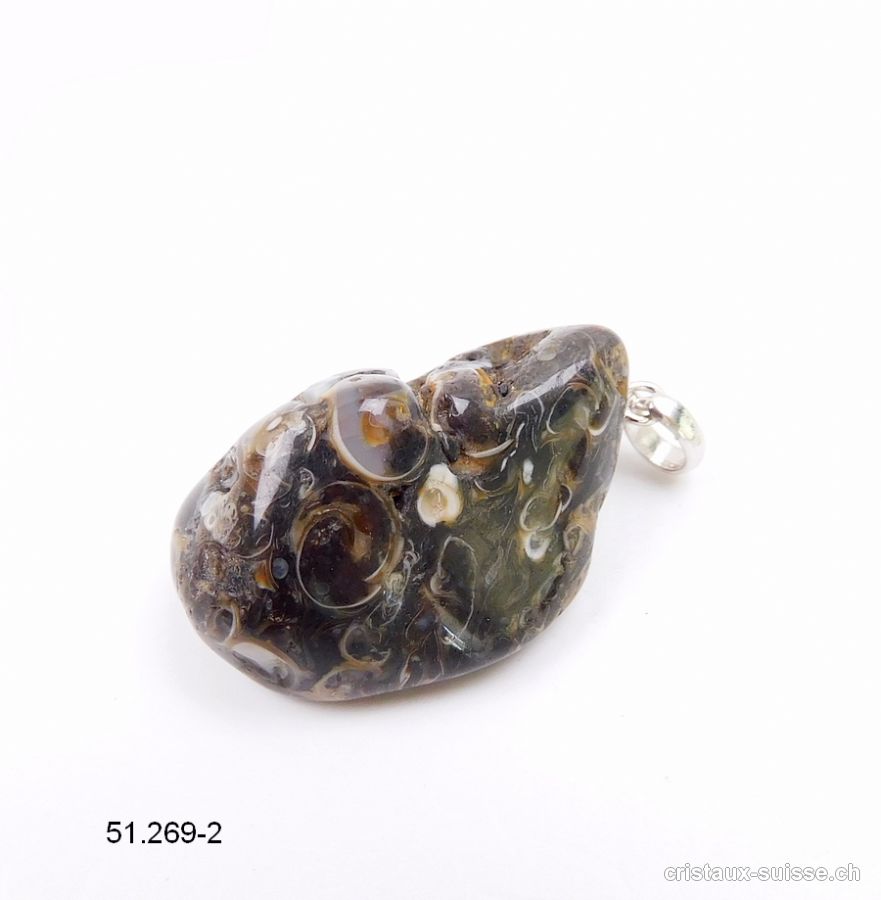 Pendentif Agate Turitelle 2,9 cm avec boucle argent 925. Pièce unique