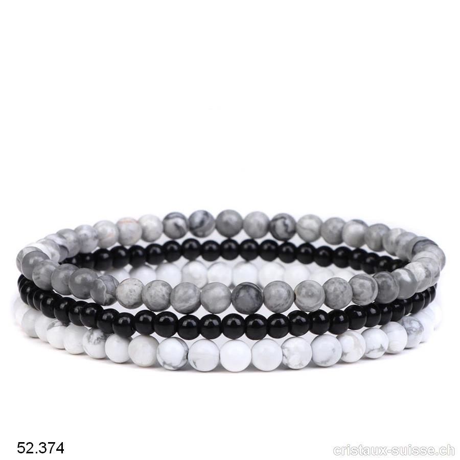 3 bracelets - FITNESS - Magnésite, Onyx noir, Agate Crazy Lace. Offre Spéciale
