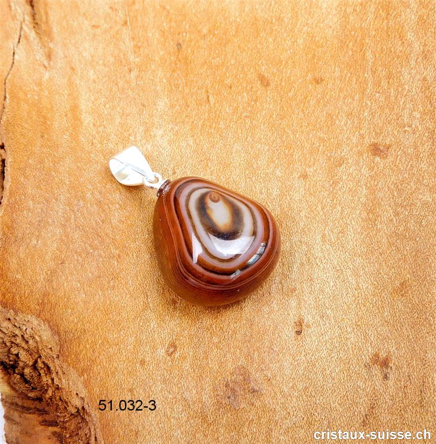 Pendentif Agate brune orbiculaire et boucle argent 925. Pièce unique