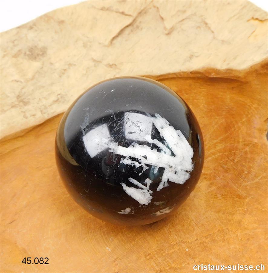 Boule Tourmaline noire - Schörl avec Albite blanche Ø 5,8 cm. Pièce unique 339 grammes