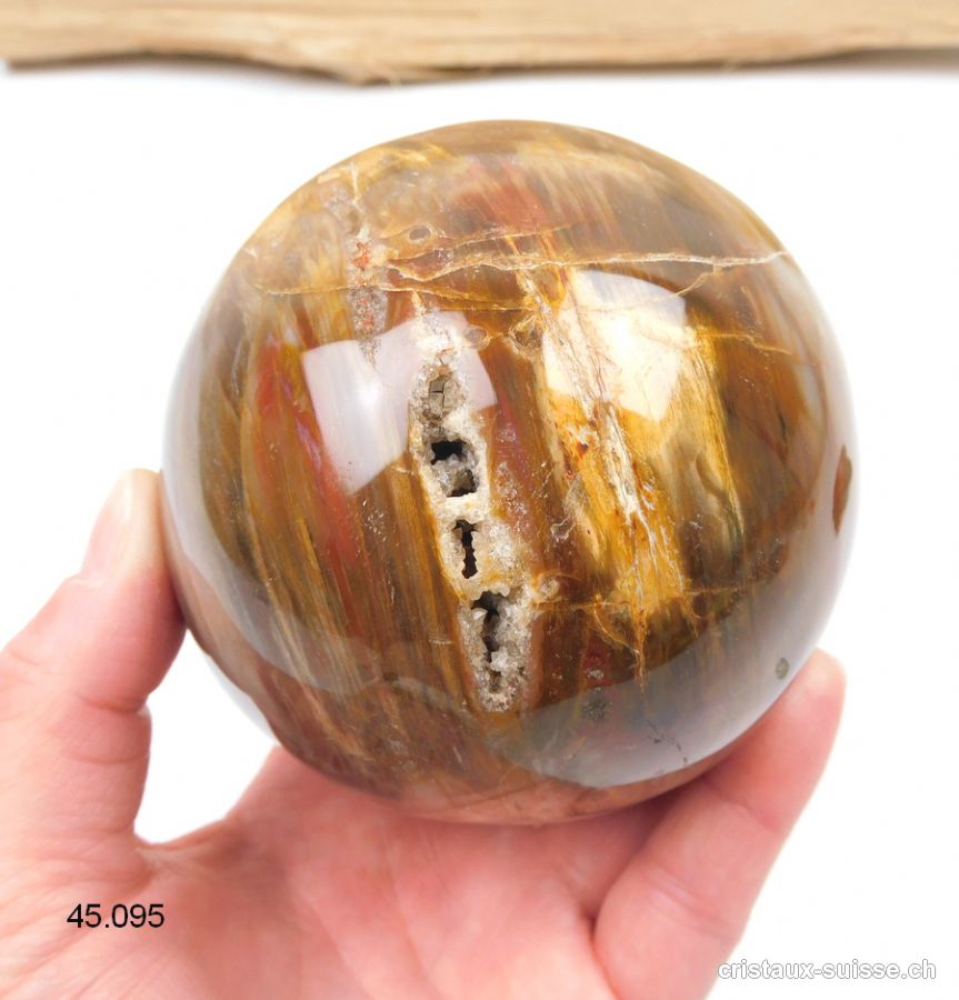 Boule Bois fossilisé cristallisé 8,5 - 9 cm. Pièce unique 915 Grammes