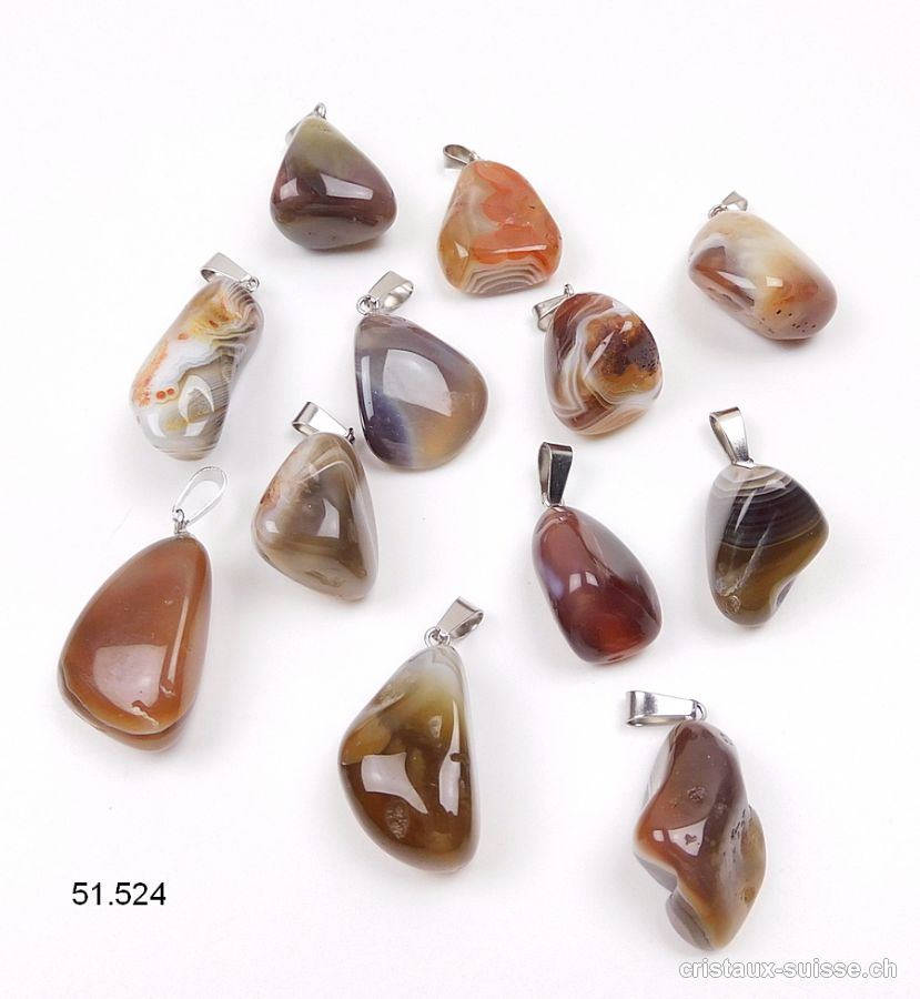 Pendentif Agate Botswana brune avec boucle métal. Offre Spéciale