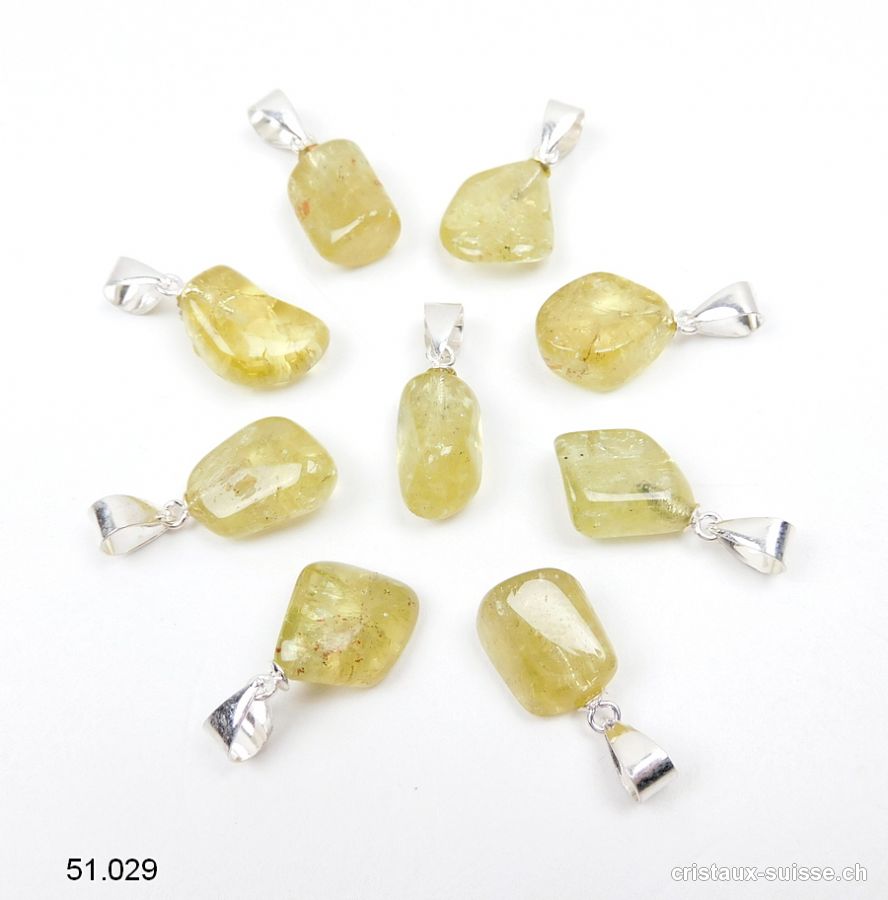 Pendentif Apatite jaune - vert 1 - 1,5 cm avec boucle argent 925. RARETÉ