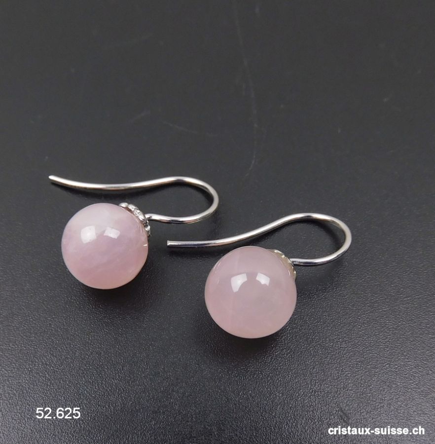 Boucles d'oreilles Quartz rose boules 10 mm en argent 925 rhodié