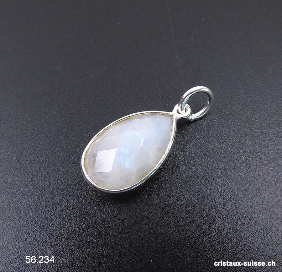 Pendentif Pierre de Lune arc-en-ciel, Goutte en argent 925