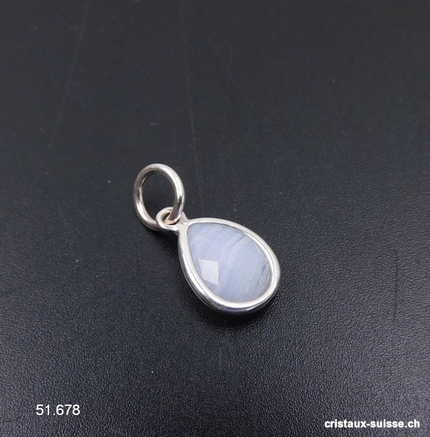 Pendentif Calcédoine bleue, mini-goutte facettée en argent 925