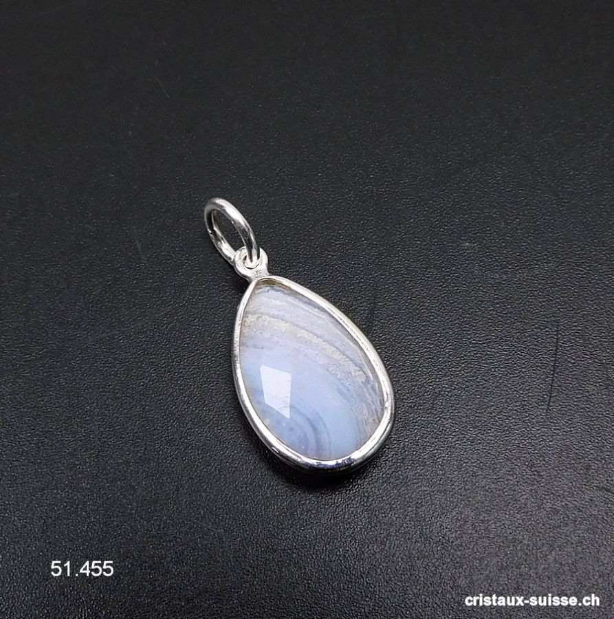 Pendentif Calcédoine bleue, goutte facettée en argent 925