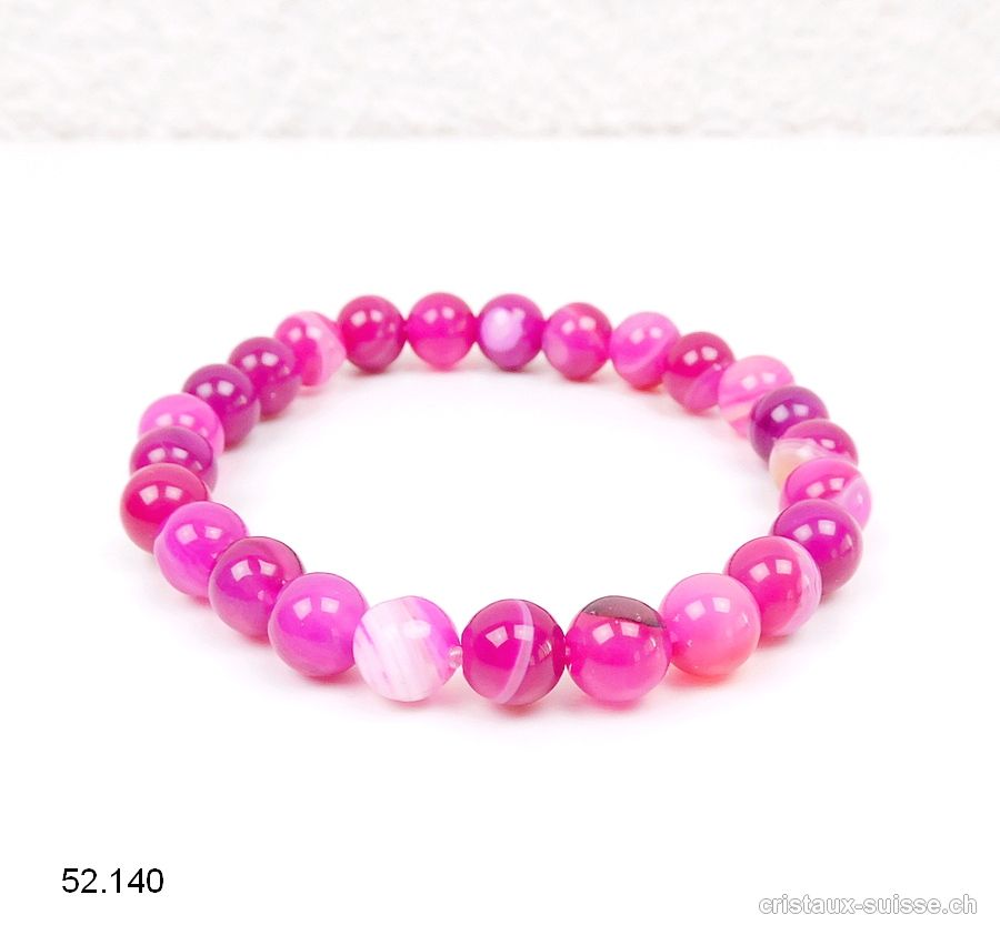 Bracelet Agate rose clair 8 mm, élastique 17,5 - 18 cm. Taille SM