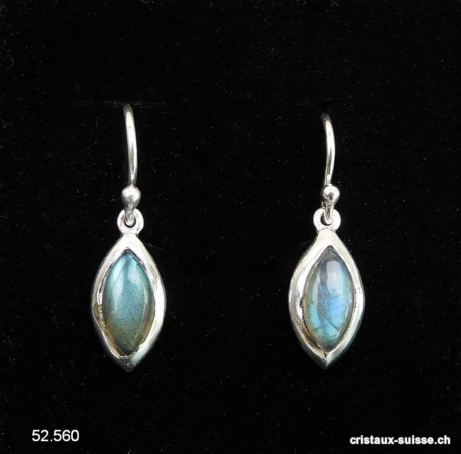 Boucles d'oreilles Labradorite Navette en argent 925