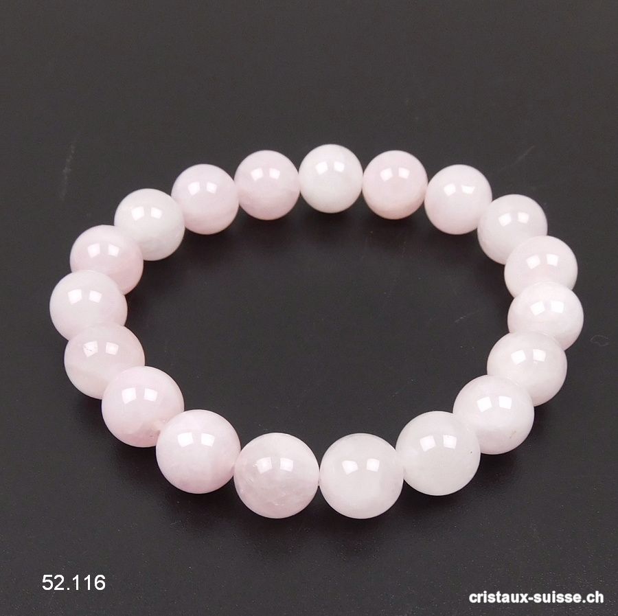 Bracelet Quartz rose opaque 10 mm, élastique 18 cm. Taille M