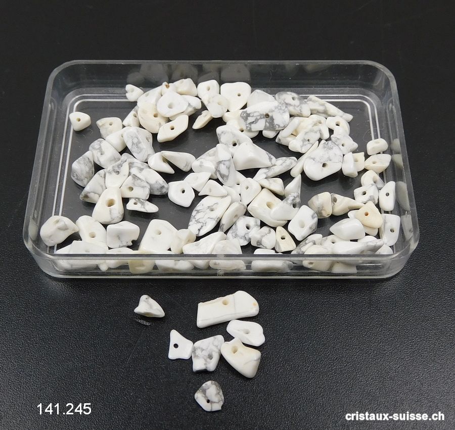 Magnésite - Howlite blanche, éclats percés, lot de 5 à 7 grammes