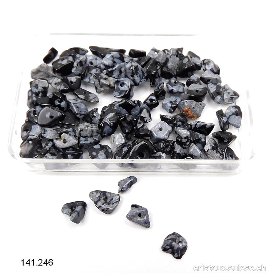 Obsidienne Flocons de Neige, éclats percés, lot de 5 à 7 grammes
