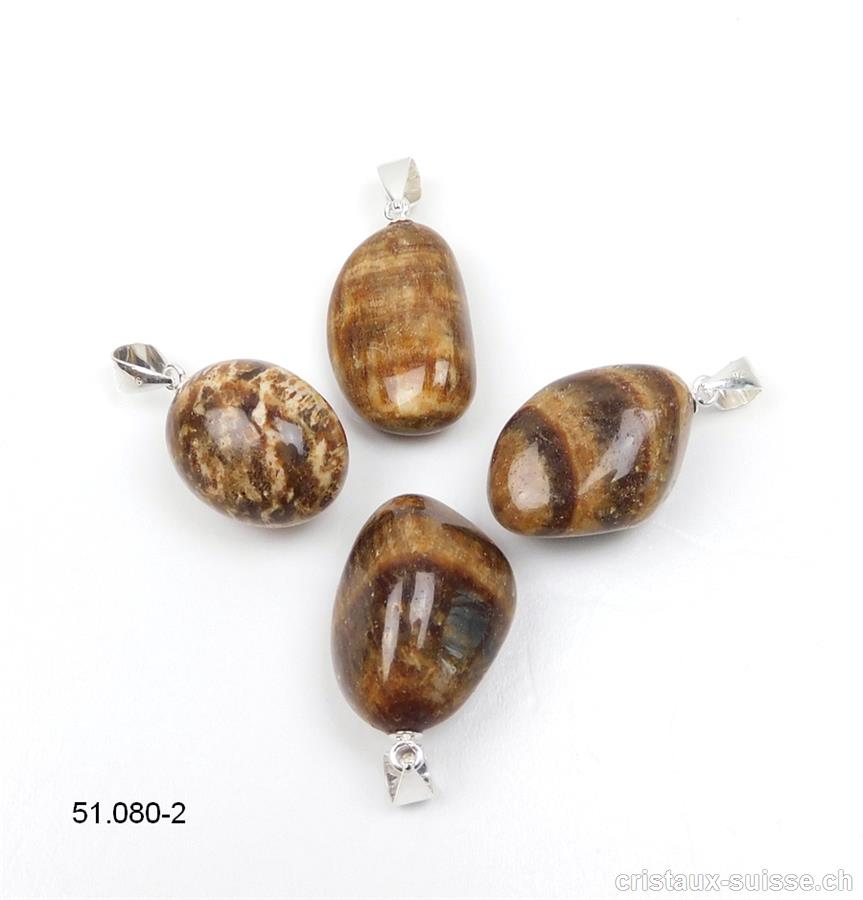 Pendentif Aragonite brune foncée env. 2 cm avec boucle argent 925