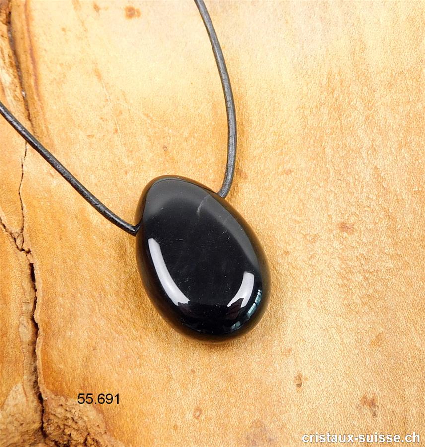Obsidienne noire 2,7 - 3 cm, percée avec cordon cuir à nouer