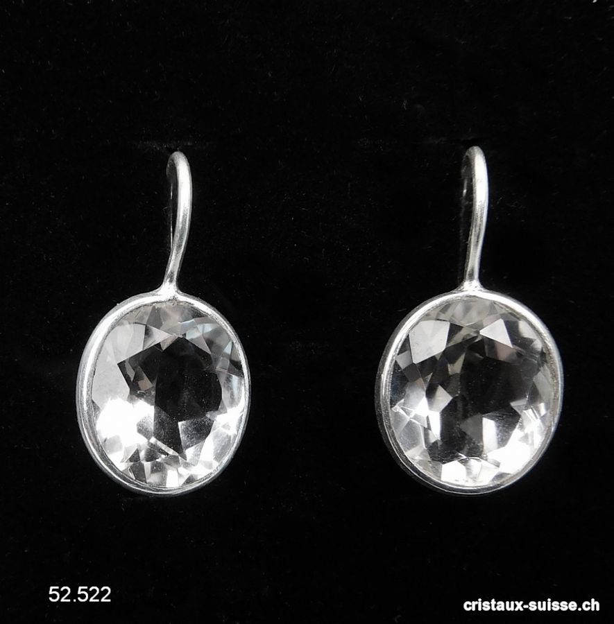 Boucles d'oreilles Cristal de Roche, ovale facetté en argent 925